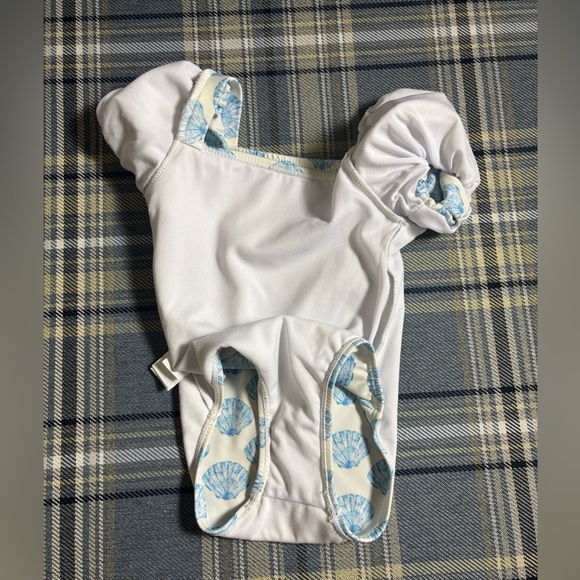 New Habitual Girl's Fiji Cool Blue Sea Shell Puff Sleeve One Piece Swimsuit - 4 - Picture 4 of 5